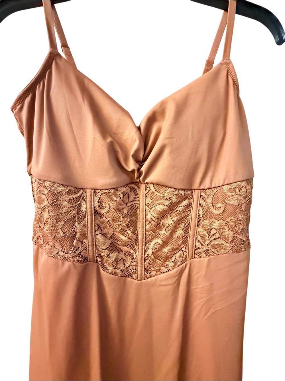 Women's Maxi Slip Dress with Lace Waist in Nude Tan